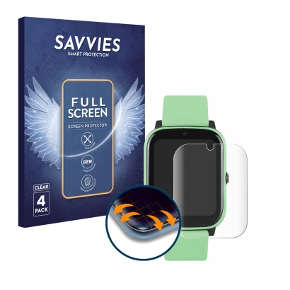 Front side of a product packaging with the brand logo Savvies. Next to it is the device One2Track Connect NEXT shown with the 
