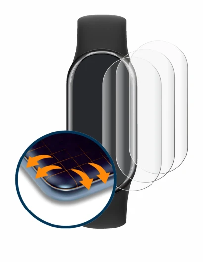 Image of the device Xiaomi Smart Band 8 with a wide variety of screen protectors.