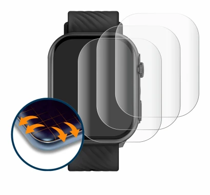 Image of the device Yuede Smartwatch 2" with a wide variety of screen protectors.