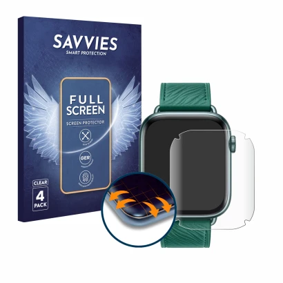 Front side of a product packaging with the brand logo Savvies. Next to it is the device Honor Watch 5 shown with the correspon