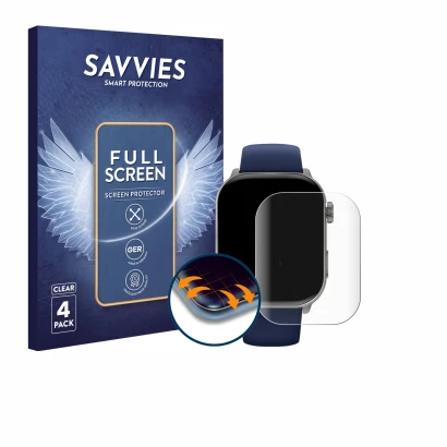 Front side of a product packaging with the brand logo Savvies. Next to it is the device Gard Pro Health Smartwatch 3 (41 mm) s