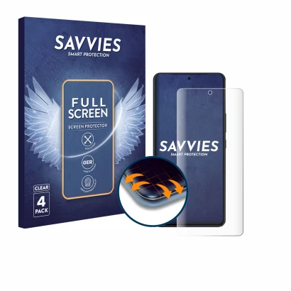 Front side of a product packaging with the brand logo Savvies. Next to it is the device ASUS ROG Phone 9 Pro Edition shown wit