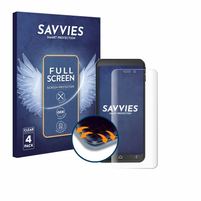 Front side of a product packaging with the brand logo Savvies. Next to it is the device Emporia Smart ME7 shown with the corre