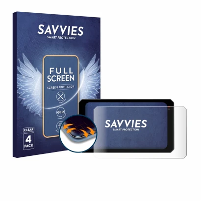 Front side of a product packaging with the brand logo Savvies. Next to it is the device Chigee AIO-6 Max shown with the corres