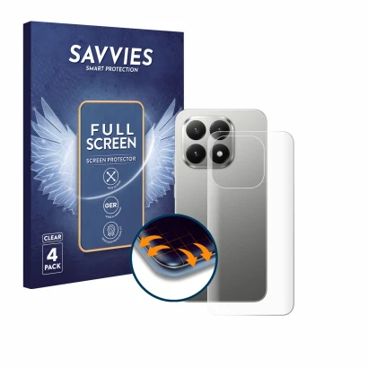 Front side of a product packaging with the brand logo Savvies. Next to it is the device Xiaomi 15T (Back) shown with the corre