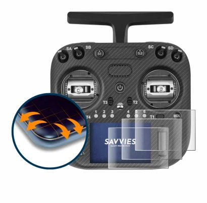 Image of the device Radiomaster TX15 Max with a wide variety of screen protectors.