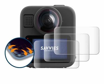 Image of the device GoPro Max 2 with a wide variety of screen protectors.