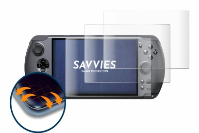 Image of the device GPD Win 5 with a wide variety of screen protectors.