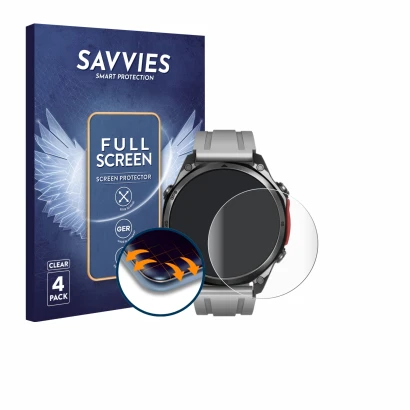 Front side of a product packaging with the brand logo Savvies. Next to it is the device Doogee Anywise W1 Pro shown with the c