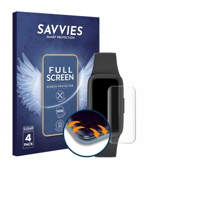 Front side of a product packaging with the brand logo Savvies. Next to it is the device Biggerfive Vigor 3 shown with the corr