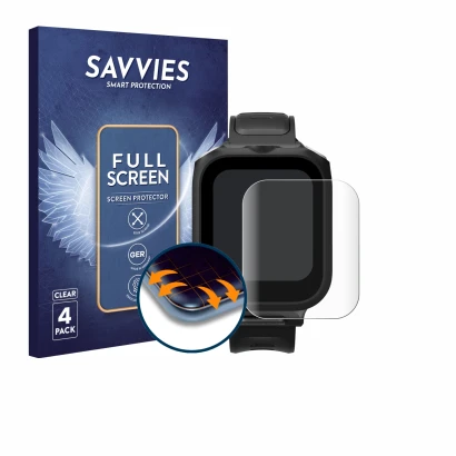 Front side of a product packaging with the brand logo Savvies. Next to it is the device Insta360 GPS preview remote Built-In M