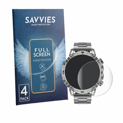 Front side of a product packaging with the brand logo Savvies. Next to it is the device LIGE EF18 1.7" shown with the correspo