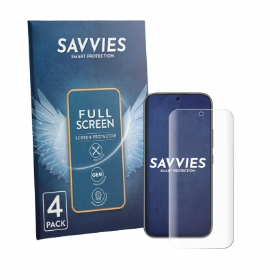 Front side of a product packaging with the brand logo Savvies. Next to it is the device Honor 600 Pro shown with the correspon