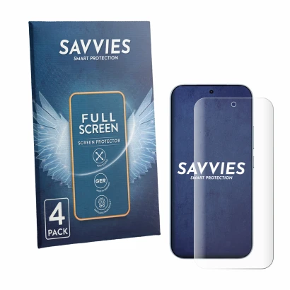 Front side of a product packaging with the brand logo Savvies. Next to it is the device Xiaomi 17T shown with the correspondin