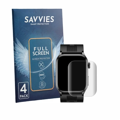 Front side of a product packaging with the brand logo Savvies. Next to it is the device Knauermann Pro 4 AIR (rectangular) sho