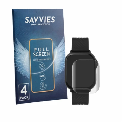 Front side of a product packaging with the brand logo Savvies. Next to it is the device Reflex Active Venture 400 S XL AMOLED
