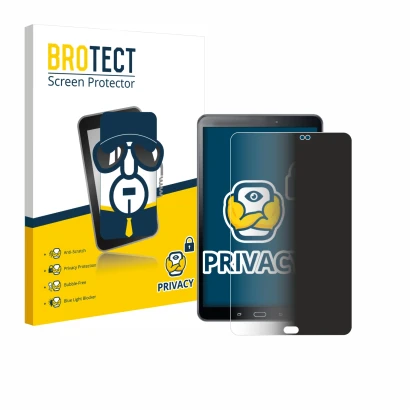 Front side of a product packaging with the brand logo BROTECT. Next to it is the device Samsung Galaxy Tab A 10.1 2016 SM-T585