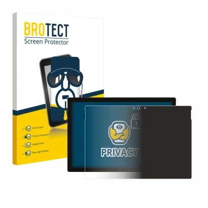 Front side of a product packaging with the brand logo BROTECT. Next to it is the device Microsoft Surface Pro 5 2017 shown wit