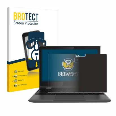 Front side of a product packaging with the brand logo BROTECT. Next to it is the device Lenovo 300e (2nd Gen.) shown with the 