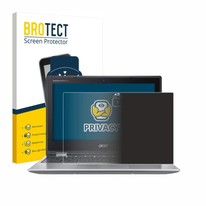 Front side of a product packaging with the brand logo BROTECT. Next to it is the device Acer Chromebook Spin 311 shown with th