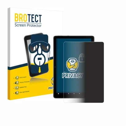 Front side of a product packaging with the brand logo BROTECT. Next to it is the device Amazon Fire HD 10 2021 (11th Gen.) sho