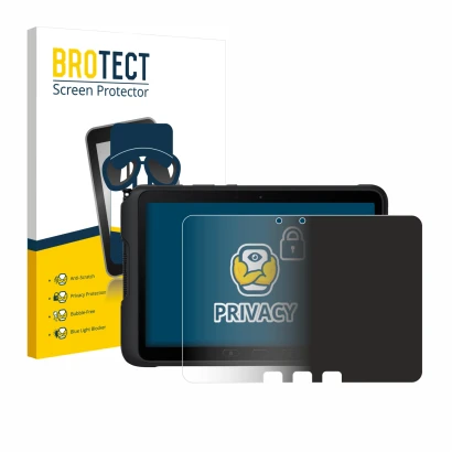 Front side of a product packaging with the brand logo BROTECT. Next to it is the device Samsung Galaxy Tab Active 4 Pro shown 