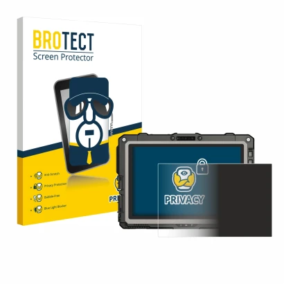 Front side of a product packaging with the brand logo BROTECT. Next to it is the device Getac UX10 G3 shown with the correspon