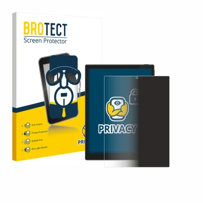 Front side of a product packaging with the brand logo BROTECT. Next to it is the device Hannspree Lumo 7.8 shown with the corr