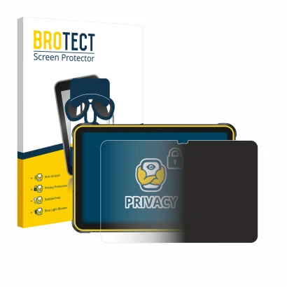 Front side of a product packaging with the brand logo BROTECT. Next to it is the device Ulefone RugKing Pad 2 Pro shown with t