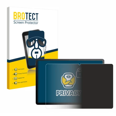 Front side of a product packaging with the brand logo BROTECT. Next to it is the device TCL Tab A1 Plus shown with the corresp