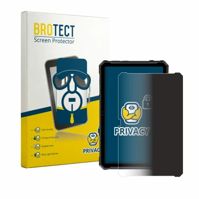 Front side of a product packaging with the brand logo BROTECT. Next to it is the device Ulefone Armor Pad 4T Ultra shown with 