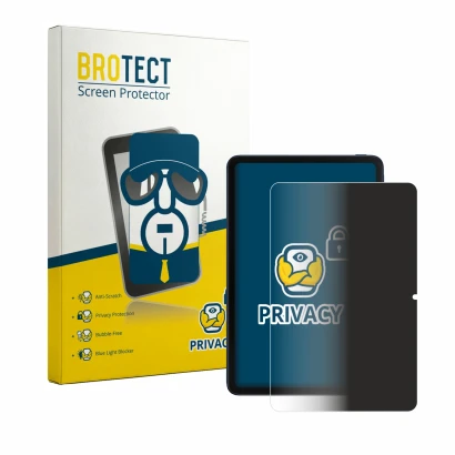 Front side of a product packaging with the brand logo BROTECT. Next to it is the device Xiaomi Poco Pad C1 shown with the corr