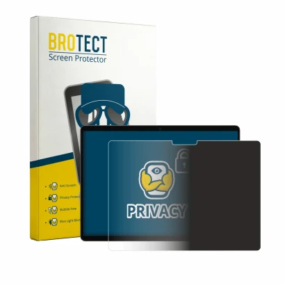 Front side of a product packaging with the brand logo BROTECT. Next to it is the device Microsoft Surface Pro 13 2026 shown wi