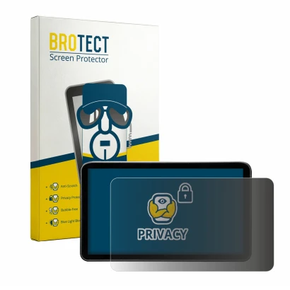 Front side of a product packaging with the brand logo BROTECT. Next to it is the device Portkeys LS7P 7" shown with the corres