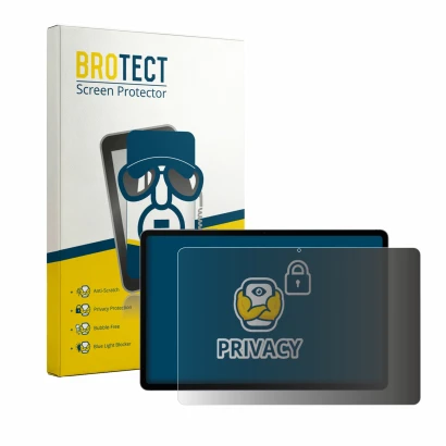 Front side of a product packaging with the brand logo BROTECT. Next to it is the device Samsung Galaxy Tab S12 Plus shown with