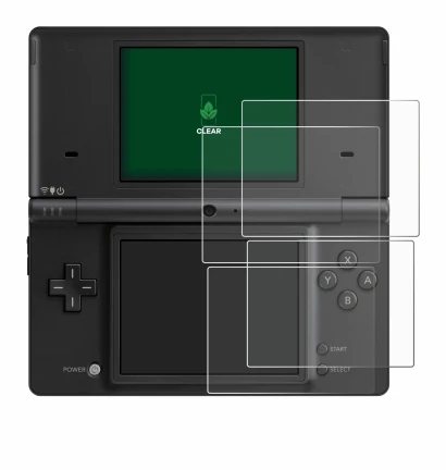 Image of the device Nintendo DSi with a wide variety of screen protectors.