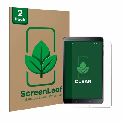 Front side of a product packaging with the brand logo ScreenLeaf. Next to it is the device Samsung Galaxy Tab A 10.1 2016 SM-T