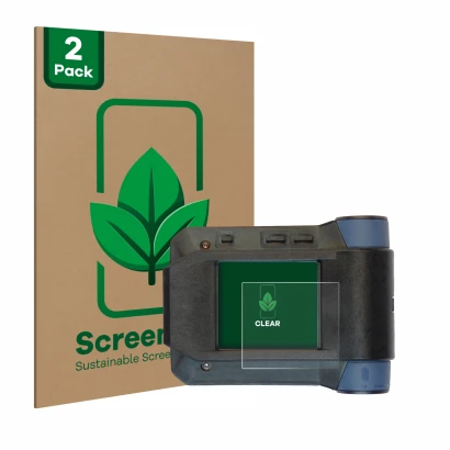 Front side of a product packaging with the brand logo ScreenLeaf. Next to it is the device Swissphone s.Quad X15 shown with th