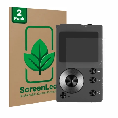 Front side of a product packaging with the brand logo ScreenLeaf. Next to it is the device Surfans F20 shown with the correspo