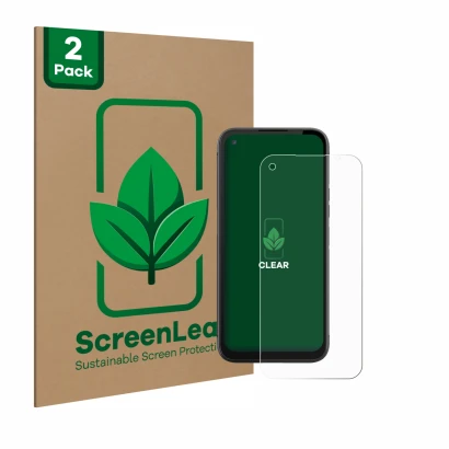 Front side of a product packaging with the brand logo ScreenLeaf. Next to it is the device Gigaset GX6 shown with the correspo