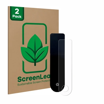 Front side of a product packaging with the brand logo ScreenLeaf. Next to it is the device Xiaomi Mi 3 E-Scooter shown with th