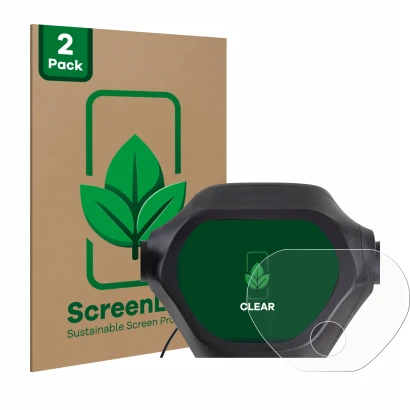 Front side of a product packaging with the brand logo ScreenLeaf. Next to it is the device Epowerfun ePF-2 shown with the corr