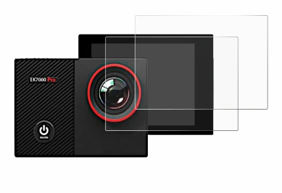 Image of the device Akaso EK7000 Pro with a wide variety of screen protectors.