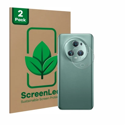 Front side of a product packaging with the brand logo ScreenLeaf. Next to it is the device Honor Magic 5 Pro (ONLY Camera Lens