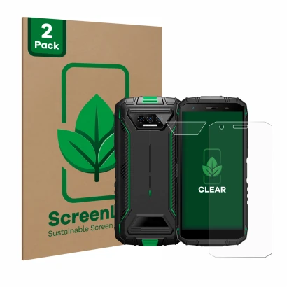 Front side of a product packaging with the brand logo ScreenLeaf. Next to it is the device Doogee S41 Pro (Front+Camera) shown