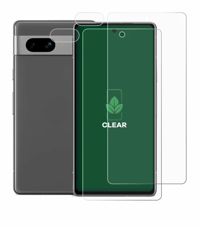 Image of the device Google Pixel 7a (Front+Camera) with a wide variety of screen protectors.
