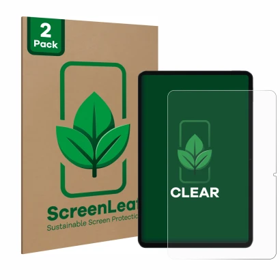 Front side of a product packaging with the brand logo ScreenLeaf. Next to it is the device Xiaomi Pad 6 shown with the corresp