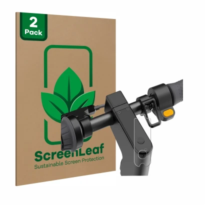 Front side of a product packaging with the brand logo ScreenLeaf. Next to it is the device Segway Ninebot KickScooter MAX G2D 