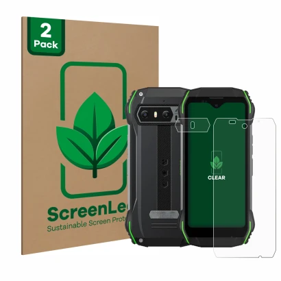 Front side of a product packaging with the brand logo ScreenLeaf. Next to it is the device Blackview N6000 (Front+Camera) show