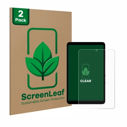 Front side of a product packaging with the brand logo ScreenLeaf. Next to it is the device Alldocube iPlay 50 mini Pro shown w